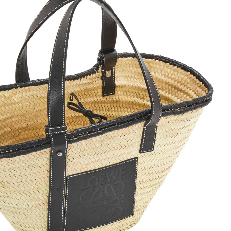 Inlay Basket bag in palm leaf and calfskin