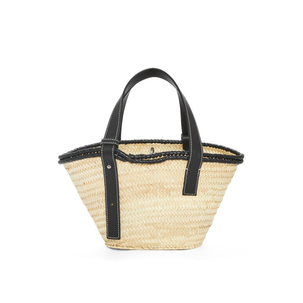Small Inlay Basket bag in palm leaf and calfskin