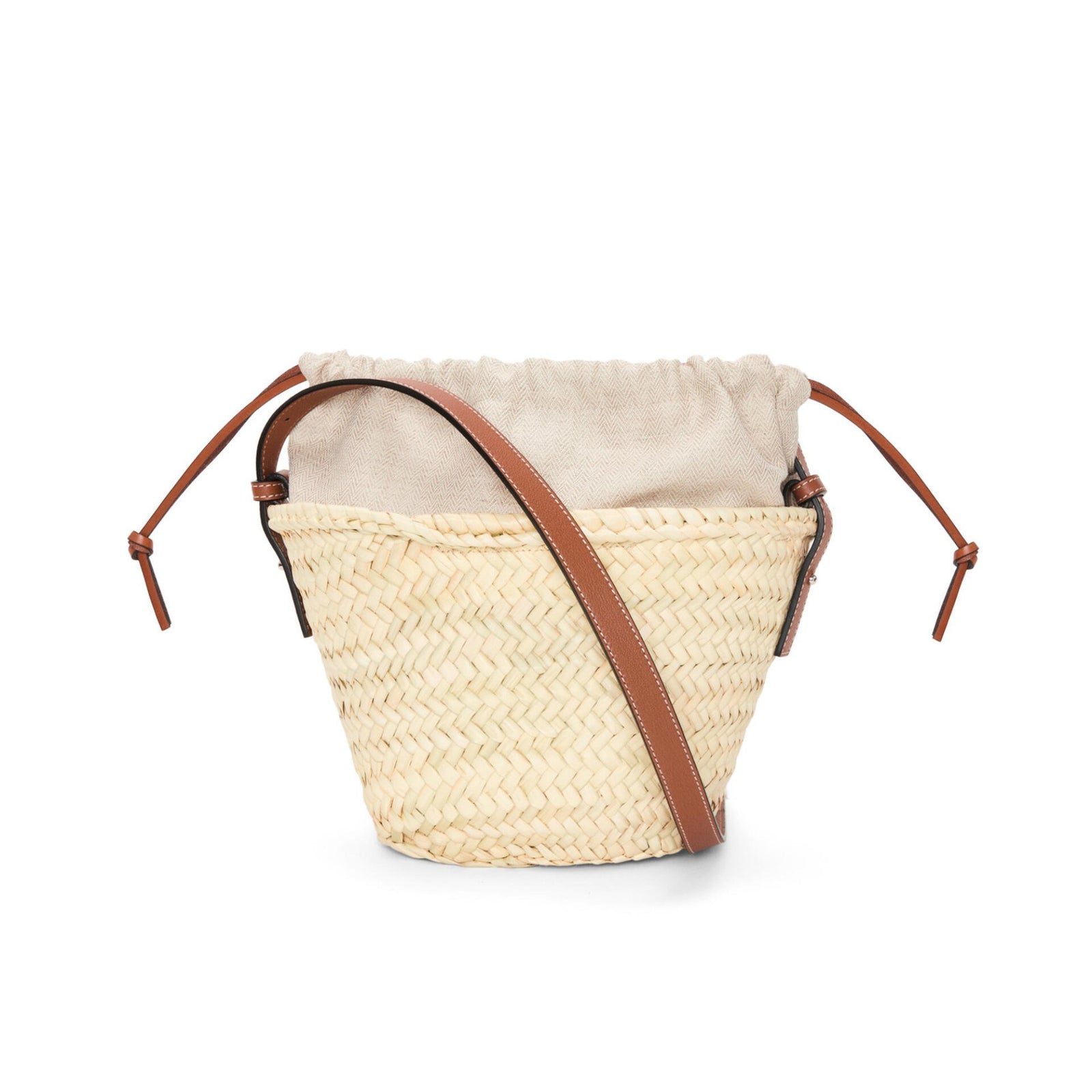 【LOEWE】CLASSIC DRAWSTRING BUCKET◆A223222X01 LOEWE Drawstring bucket bag in palm leaf and calfskin