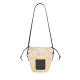 Drawstring bucket bag in palm leaf and calfskin