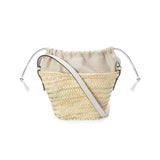 Drawstring bucket bag in palm leaf and calfskin