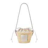 Drawstring bucket bag in palm leaf and calfskin