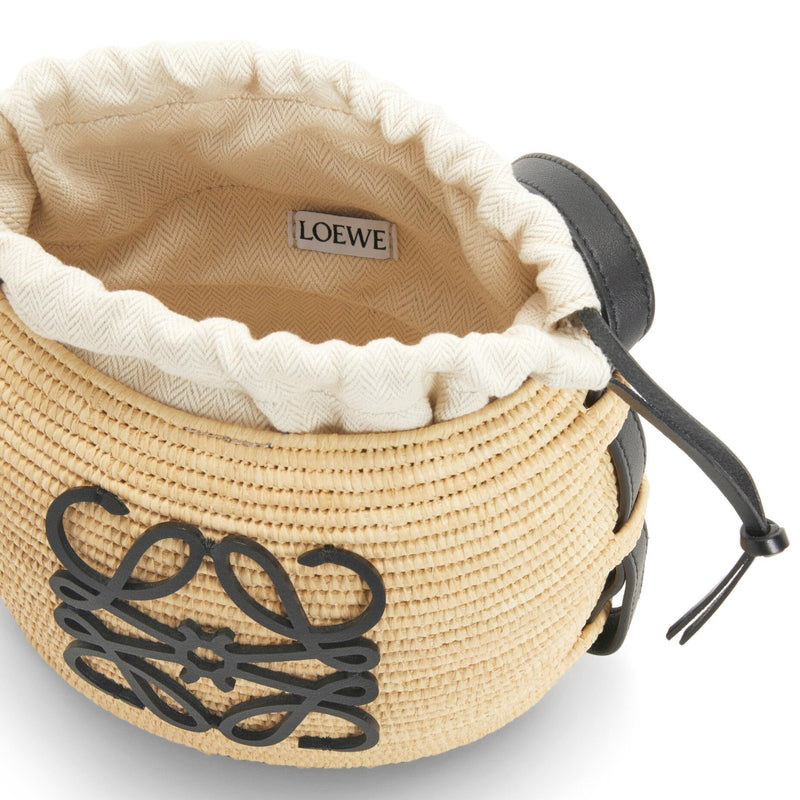 Small Square Basket bag in raffia and rubber Natural/Black - LOEWE