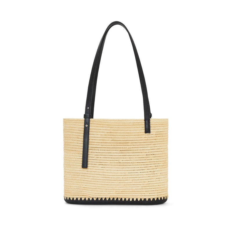 Small Square Basket bag in raffia and rubber Natural/Black - LOEWE