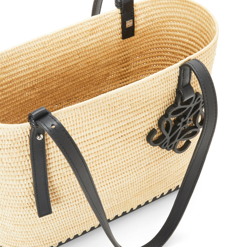 Small Square Basket bag in raffia and calfskin