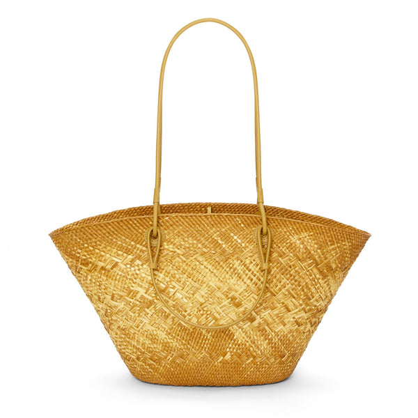 Anagram basket bag in iraca palm and calfskin