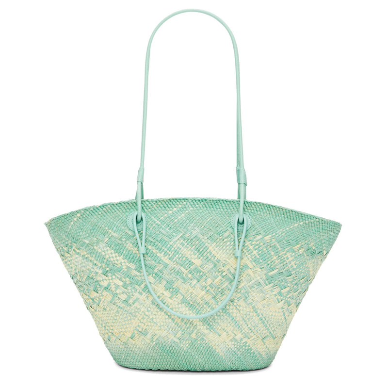 Anagram basket bag in iraca palm and calfskin