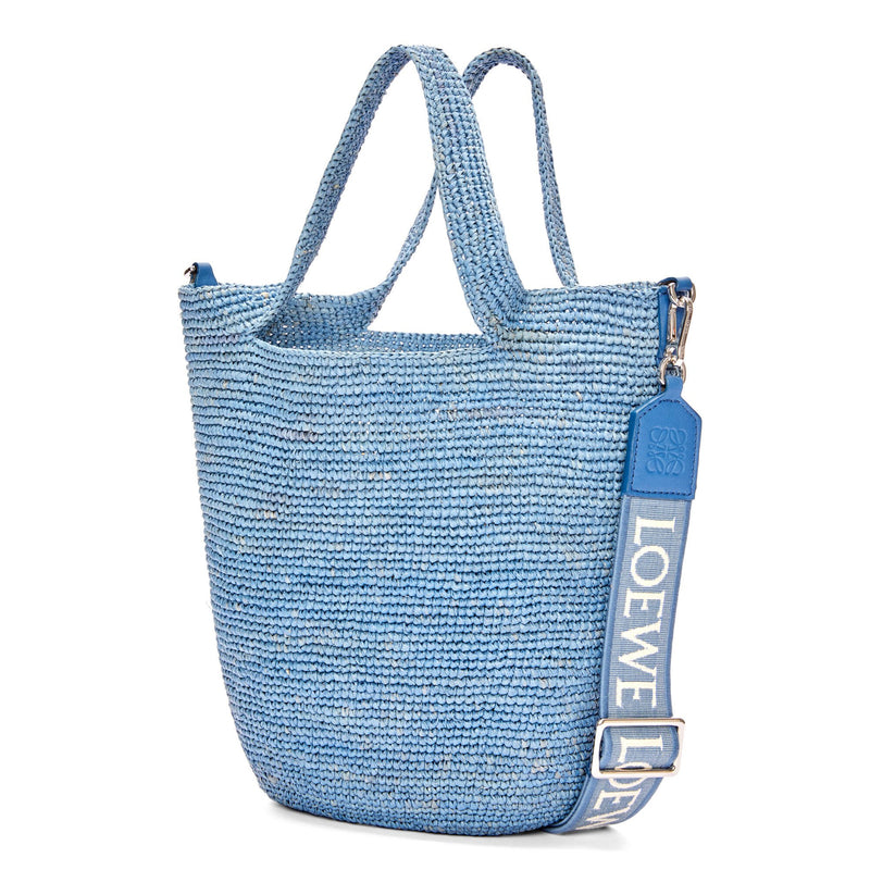 Loewe X Paula's Ibiza Mini Slit Raffia Tote Bag - Denim Blue | Editorialist