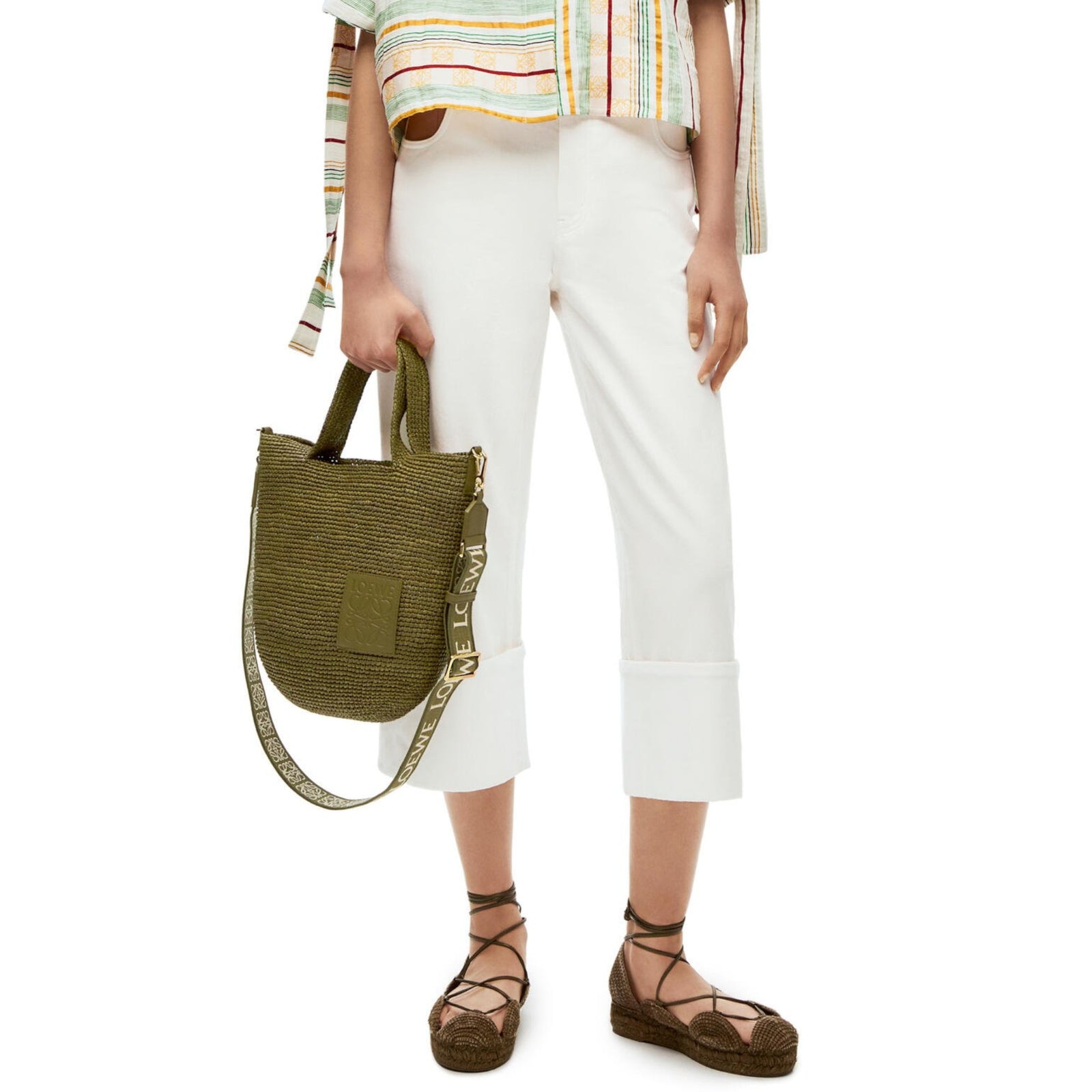 LOEWE Mini Slit bag in raffia and calfskin A685453X12