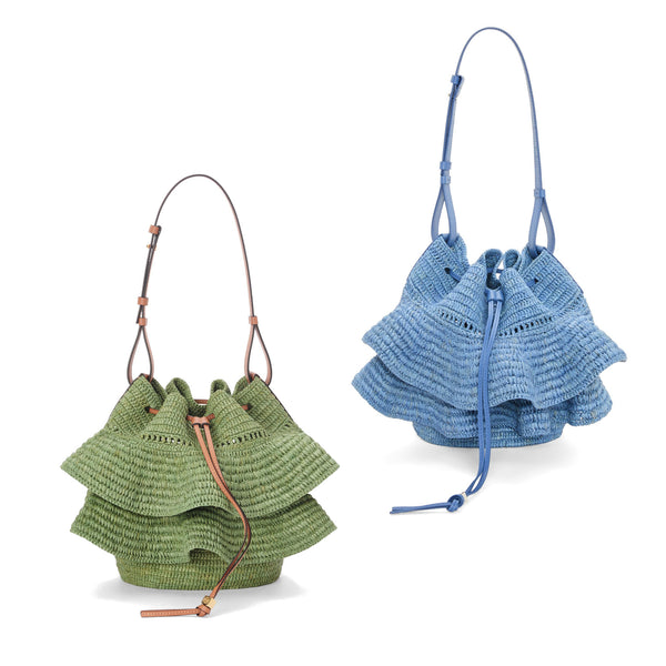 Balloon Ruffles bag in raffia and calfskin