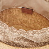 Pochette bag in raffia, Anagram jacquard and calfskin