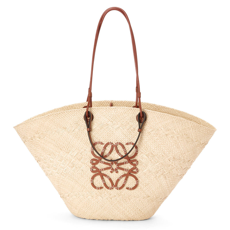 Large Anagram Basket bag in iraca palm and calfskin