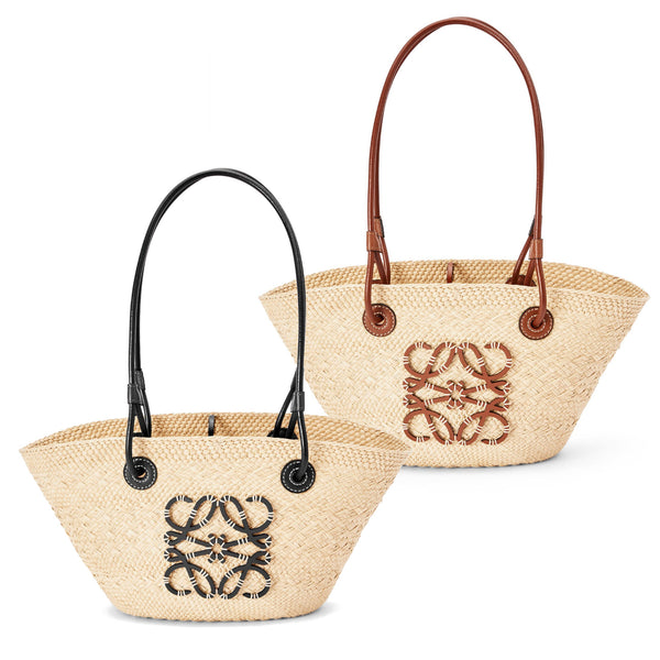 Small Anagram Basket bag in iraca palm and calfskin