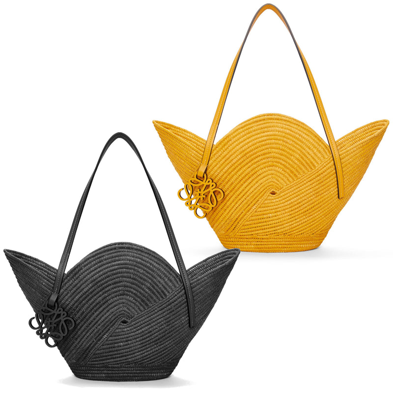 Petal basket bag in raffia and calfskin