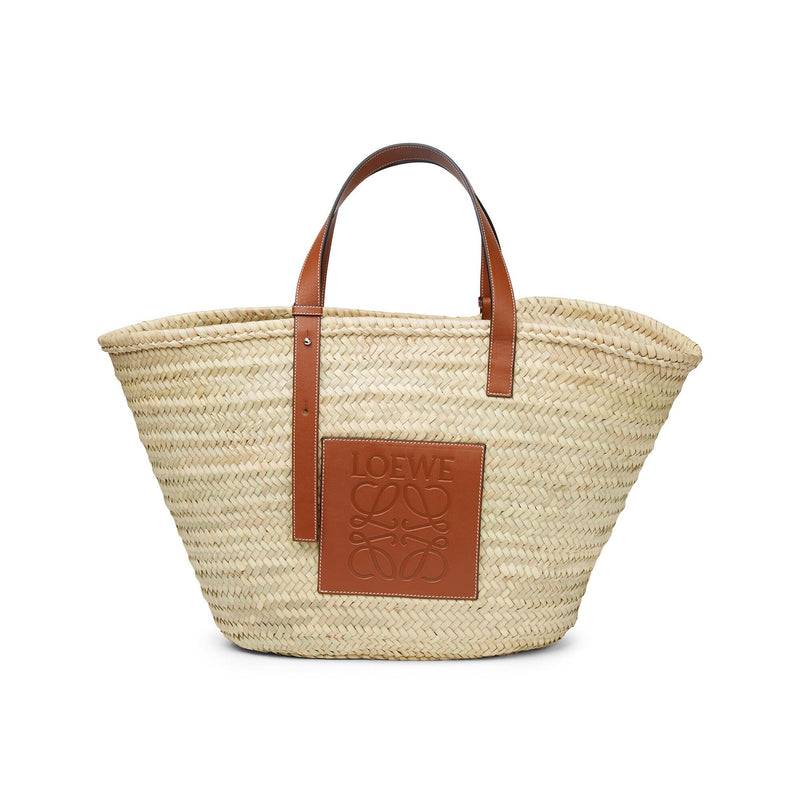 Large Basket bag in palm leaf and calfskin