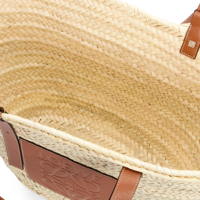 Large Basket bag in palm leaf and calfskin