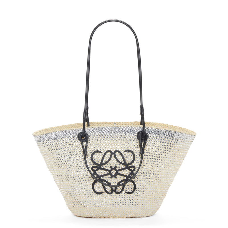 Sparkling Anagram basket bag in iraca palm and calfskin