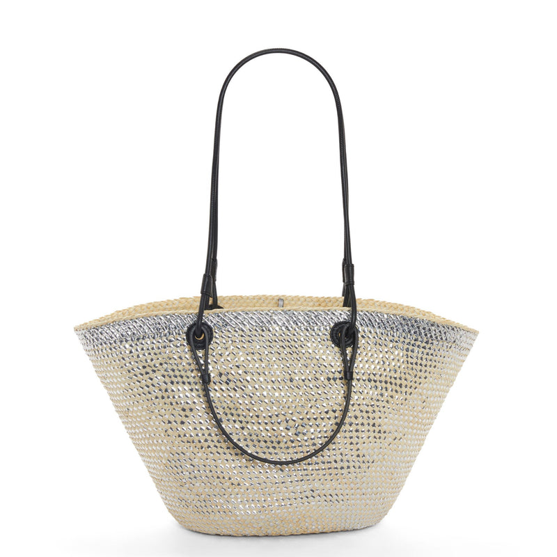 Sparkling Anagram basket bag in iraca palm and calfskin