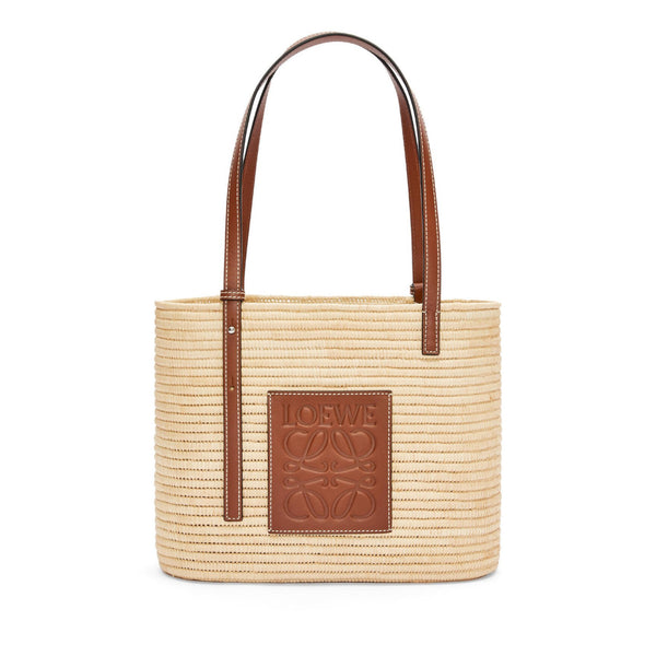 Small Square Basket bag in raffia and calfskin