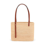 Small Square Basket bag in raffia and calfskin