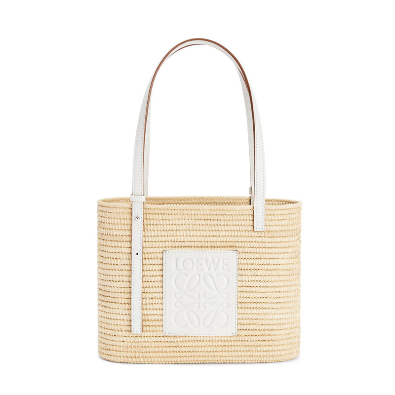 Small Square Basket bag in raffia and calfskin