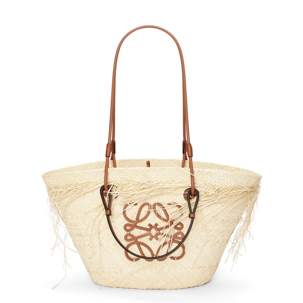 Frayed Anagram basket bag in iraca palm and calfskin
