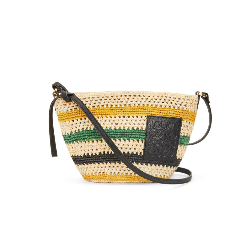 LOEWE 2023 SS Pochette in striped raffia and calfskin (A689W10X05)