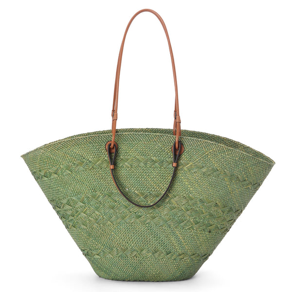 Large Anagram Basket bag in iraca palm and calfskin