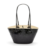 Small Anagram basket in sequinned iraca palm and calfskin