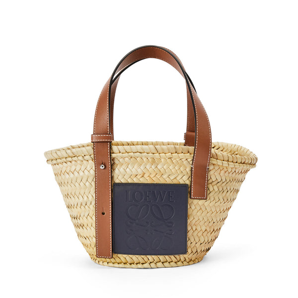 Small basket bag in palm leaf and calfskin