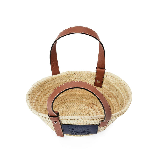 Small basket bag in palm leaf and calfskin