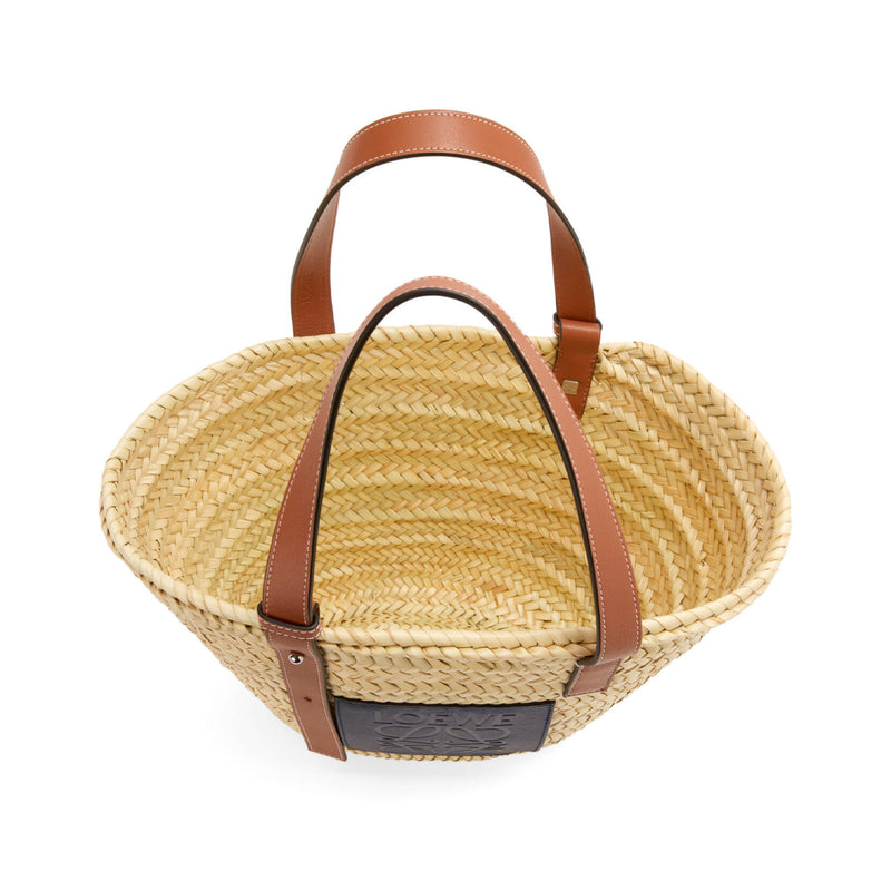 Basket bag in palm leaf and calfskin