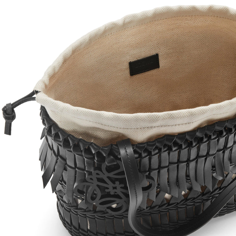 Fringe Square Basket bag in calfskin Black - LOEWE