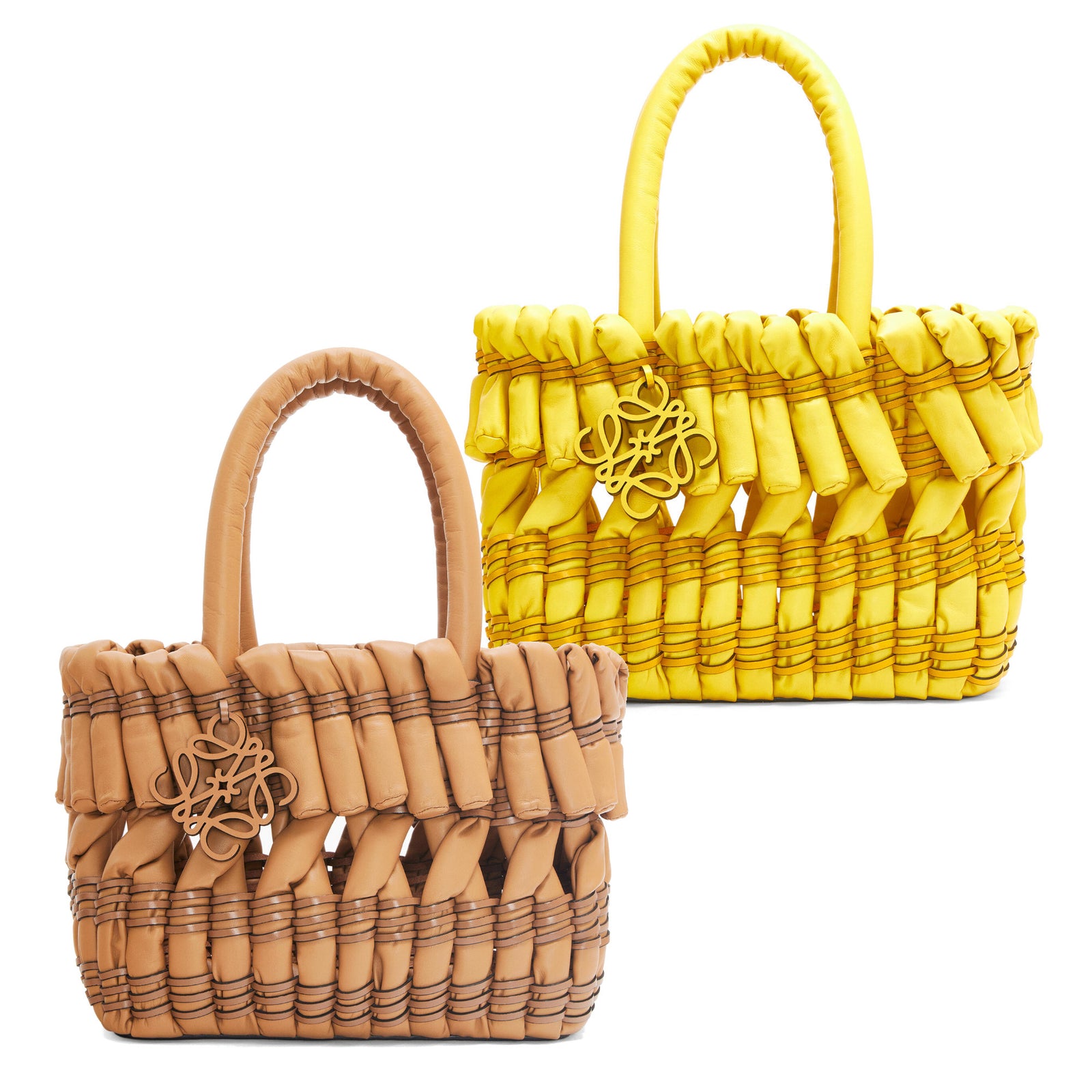 LOEWE BASKET SMALL かごバッグ Small Basket bag in palm leaf and calfskin Beige - LOEWE