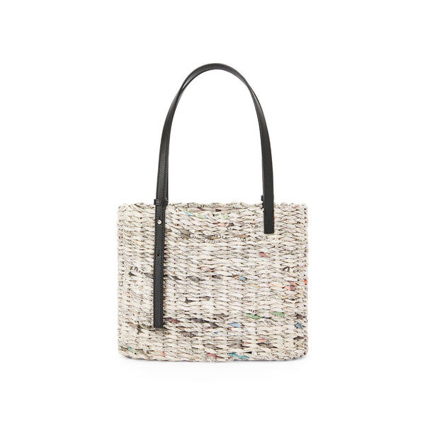 Small Newspaper Square Basket bag in paper and calfskin