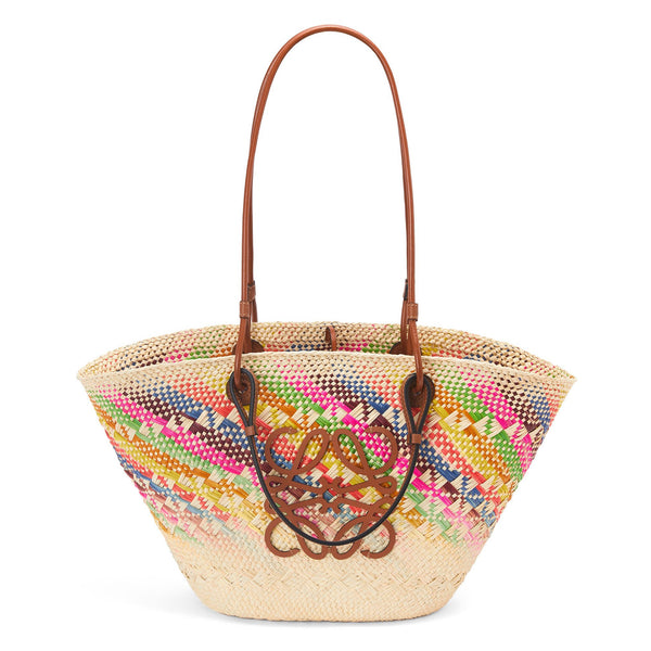Anagram Basket bag in rainbow iraca palm and calfskin