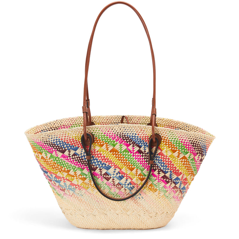 Anagram Basket bag in rainbow iraca palm and calfskin