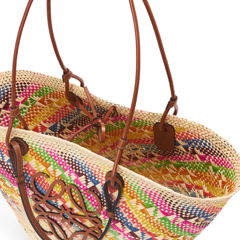 Anagram Basket bag in rainbow iraca palm and calfskin