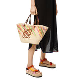 Anagram Basket bag in rainbow iraca palm and calfskin