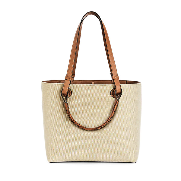 Small Anagram Tote bag in jacquard and calfskin