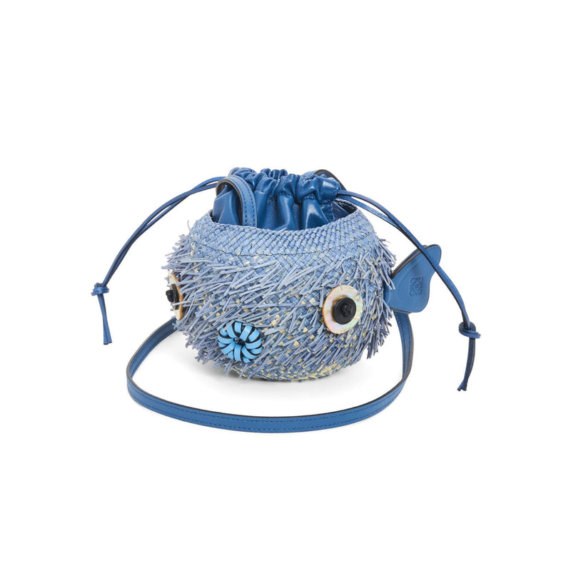 Blowfish pouch in iraca palm and calfskin