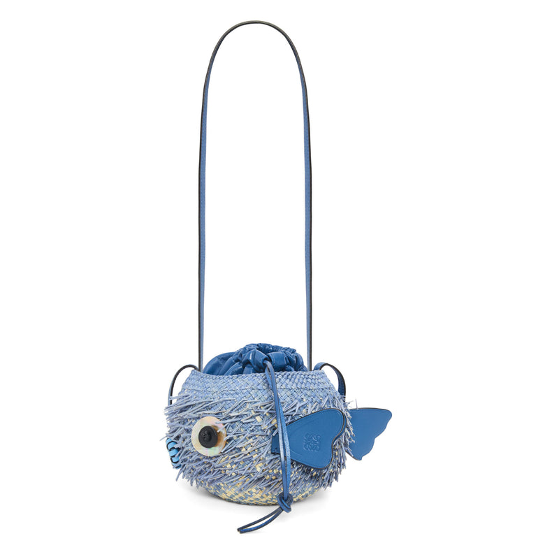Blowfish pouch in iraca palm and calfskin