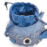 Blowfish pouch in iraca palm and calfskin