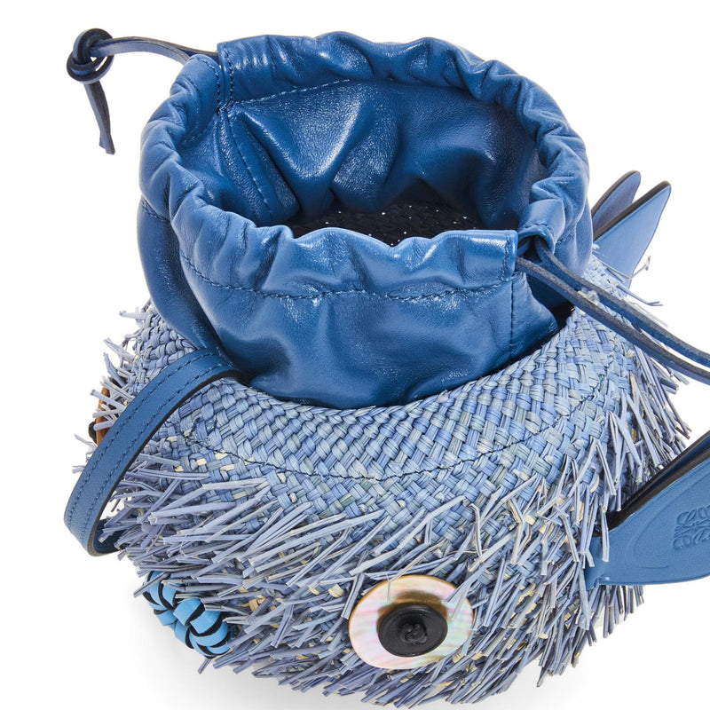 Blowfish pouch in iraca palm and calfskin