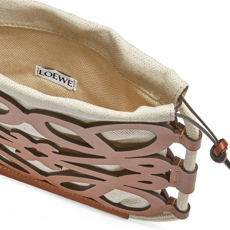 Anagram cut-out crossbody in classic calfskin and canvas