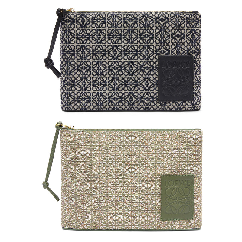 Oblong pouch in Anagram jacquard and calfskin