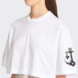 Cropped printed jersey T-shirt