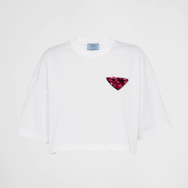 Cropped jersey T-shirt with sequins