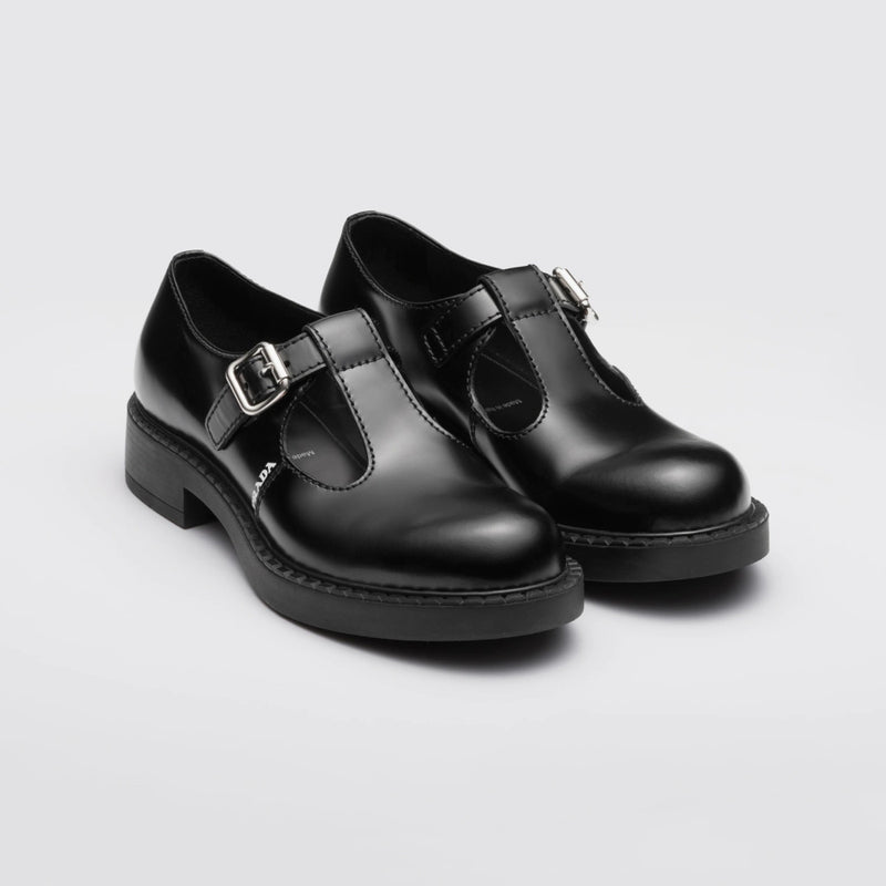 Brushed-leather Mary Jane T-strap shoes