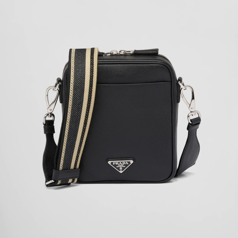 Prada Triangle Pouch Embossed Logo Saffiano Leather Unisex Iconic Bag White